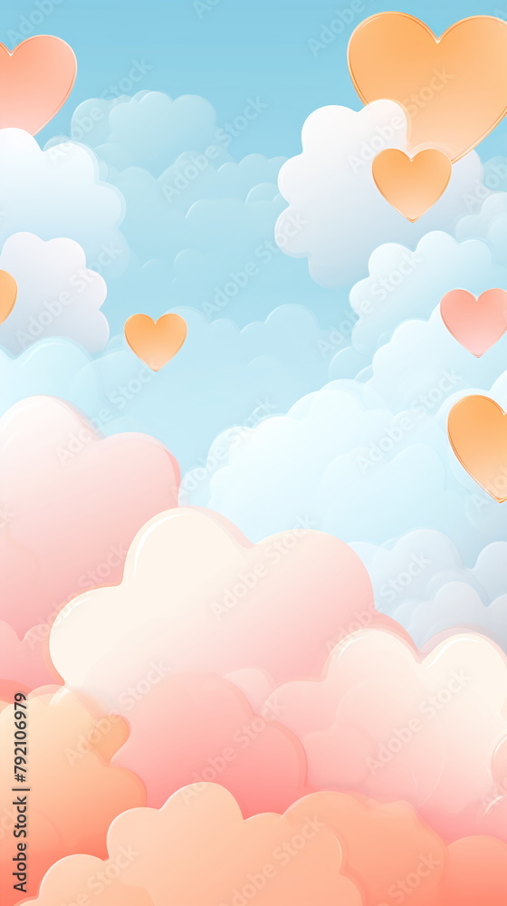 A serene sky featuring a blend of pastel colors with clouds shaped like hearts, creating a dreamy and romantic atmosphere - Generative AI A serene sky featuring a blend of pastel colors with clouds shaped like hearts, creating a dreamy and romantic atmosphere - Generative AI