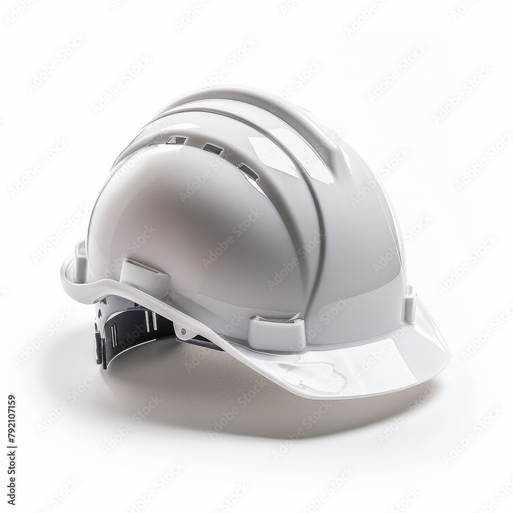 Isolated image of a white safety helmet, often used in construction and industrial work environments. Isolated image of a white safety helmet, often used in construction and industrial work environments.