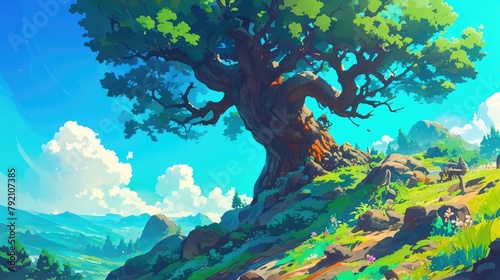 A cartoon depicting a tree as a symbol of nature #792107385