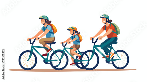 Parents with kids riding bicycles vector illustrati