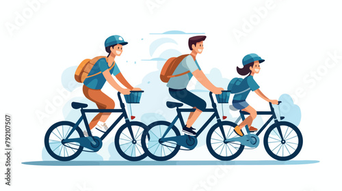 Fototapeta Naklejka Na Ścianę i Meble -  Parents with kids riding bicycles vector illustrati