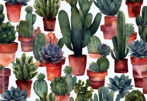 'Cactus seamless succulents watercolor collection pattern Background Illustration Birthday Color Seamless pattern Pink Cactus Craft Mother's day Watercolor painting Succulents Succulent plants Cactus' photo