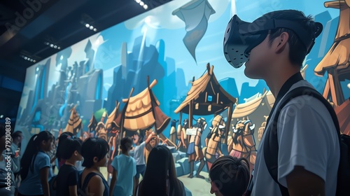 A school program used virtual reality to transport students to a bustling marketplace of a bygone tribe, bartering for virtual spices and woven goods photo
