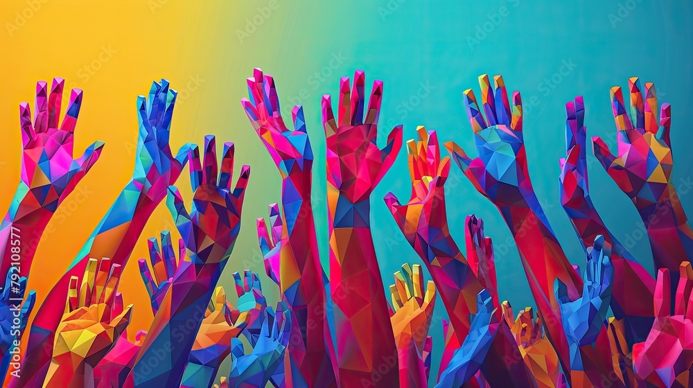 banner background National High Five Day theme, and wide copy space, [Illustrated hands of different skin tones exchanging high fives], for banner, UHD image