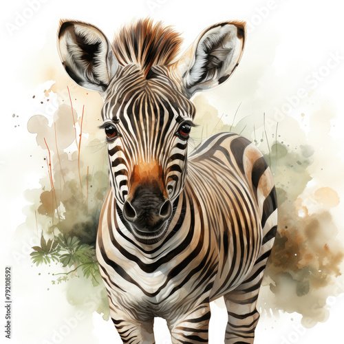 Watercolor Zebra  clipart Illustration  Generative Ai