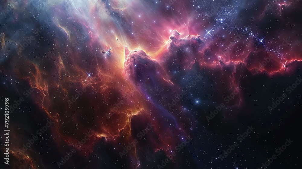 Fototapeta premium Glowing huge nebula with young stars. Space background