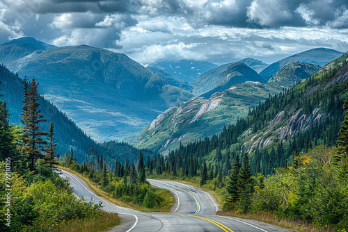 Scenic mountain road winding through breathtaking vistas