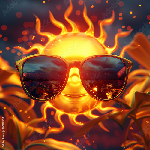 Happy summer with Sun illustration with sunglasses summer concept