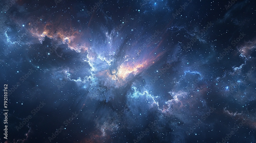 Glowing huge nebula with young stars. Space background Glowing huge nebula with young stars. Space background
