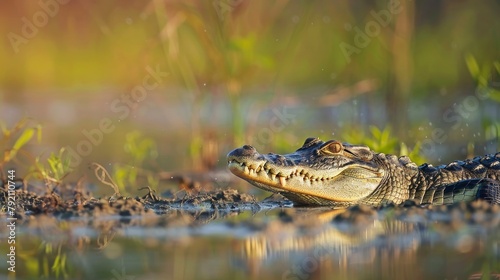 Crocodile inside a lake in its habitat in high resolution and high quality. concept animals lake