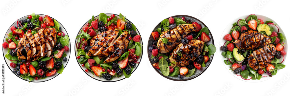 Set of a Balsamic Glazed Chicken and Berry Salad full clean on A ,transparent background