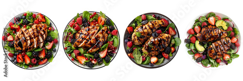 Set of a Balsamic Glazed Chicken and Berry Salad full clean on A ,transparent background