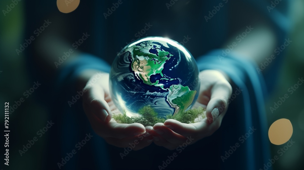 Woman hand holding earth, save planet, earth day, sustainable living, ecology environment, climate emergency action, world environment day concept. - obrazy, fototapety, plakaty 
