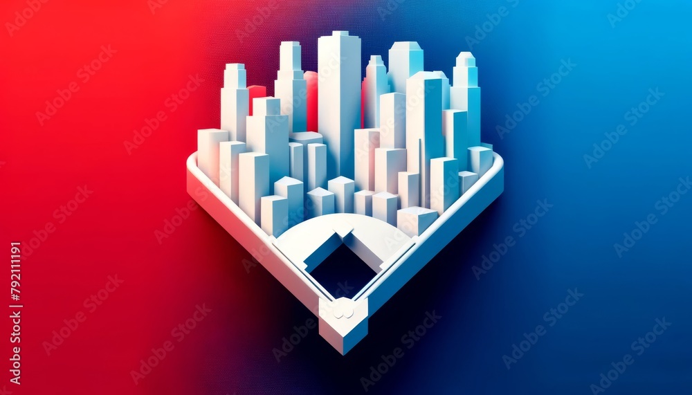 Obraz premium Isometric Baseball Field and Los Angeles Cityscape Integration, Perfect for Modern Sports Branding and Urban Themed Graphic Designs