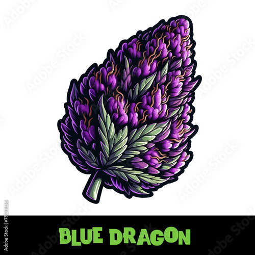 Vector Illustrated Blue Dragon Cannabis Bud Strain Cartoon (ID: 792111136)
