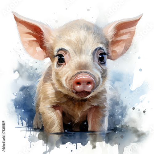 Watercolor Pig, clipart Illustration, Generative Ai
