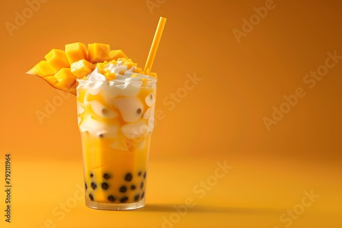 Bubble sea ​​​​buckthorn tea or pearl tea, boba, is a flavored sweet tea drink invented in Taiwan photo