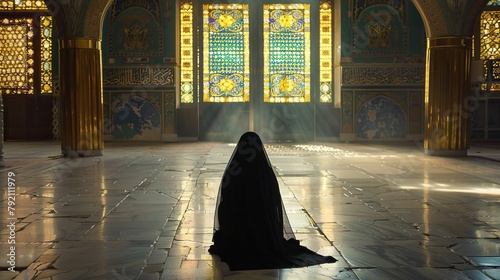 An muslim woman is praying In holy shrine of imam ali in Najaf.

