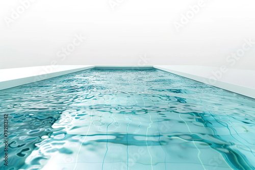 Serene hotel pool with a glass bottom, offering a unique perspective of the underwater world, isolated on solid white background.