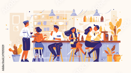 People in cafe flat vector illustration. Girlfriend