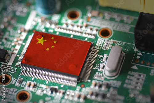 Photography Flag of China on a processor, CPU Central processing Unit