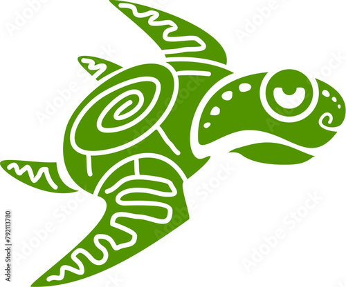 Turtle Mayan Aztec totem symbol represents longevity, wisdom and stability. Isolated vector green tortoise sacral sign or tattoo with ornaments, embodying the enduring essence of earth and water