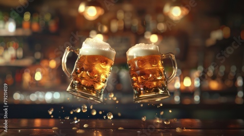 Two Mug of Beers Suspend In the Air