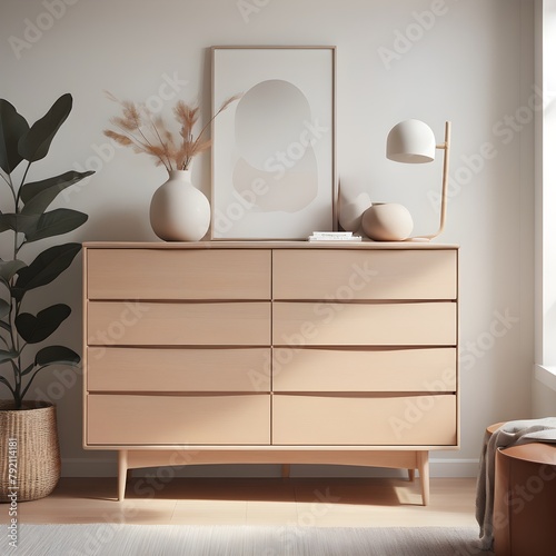 a bedroom with a dresser and a vase with flowers on it