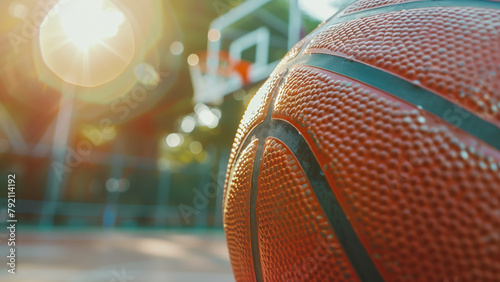Play Ball: Close-up of a Basketball on a Blurred Court