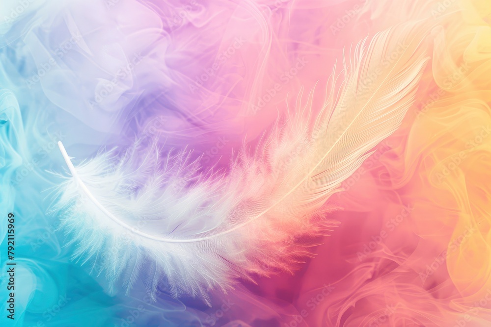 Abstract feather rainbow patchwork background. Closeup image of white fluffy feather under colorful pastel neon foggy mist. Fashion Color Trends Spring Summer 2024 - generative ai Abstract feather rainbow patchwork background. Closeup image of white fluffy feather under colorful pastel neon foggy mist. Fashion Color Trends Spring Summer 2024 - generative ai