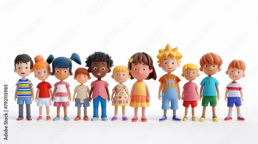 adorable 3d cartoon characters of diverse little children white background adorable 3d cartoon characters of diverse little children white background
