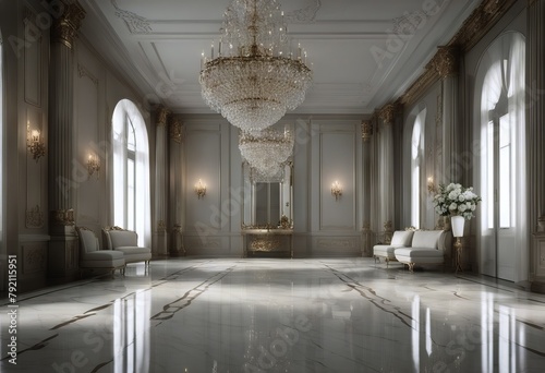 mazzanine floor chandelier railing floor render marble decorated 3d luxury ceramic classical white Empty glass There