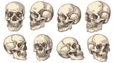 assortment of human skulls isolated on white detailed vector illustration