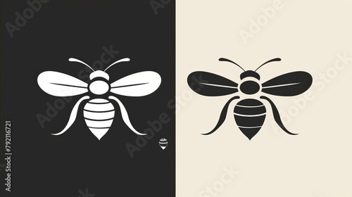 elegant minimalist black and white bee logo concept sleek insect emblem design vector illustration photo