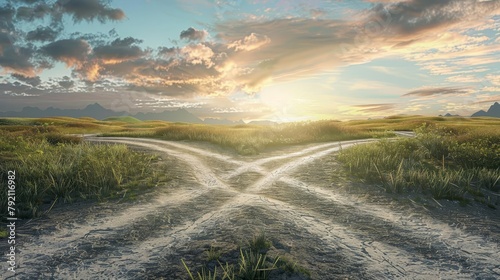 fork in the road symbolizing a crucial decision point diverging paths representing opportunity change and the dilemma of choosing the right direction conceptual digital illustration