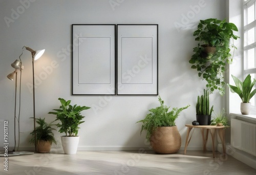 mock poster White plants shelf background frame room wall interior sprinkler Trendy vintage