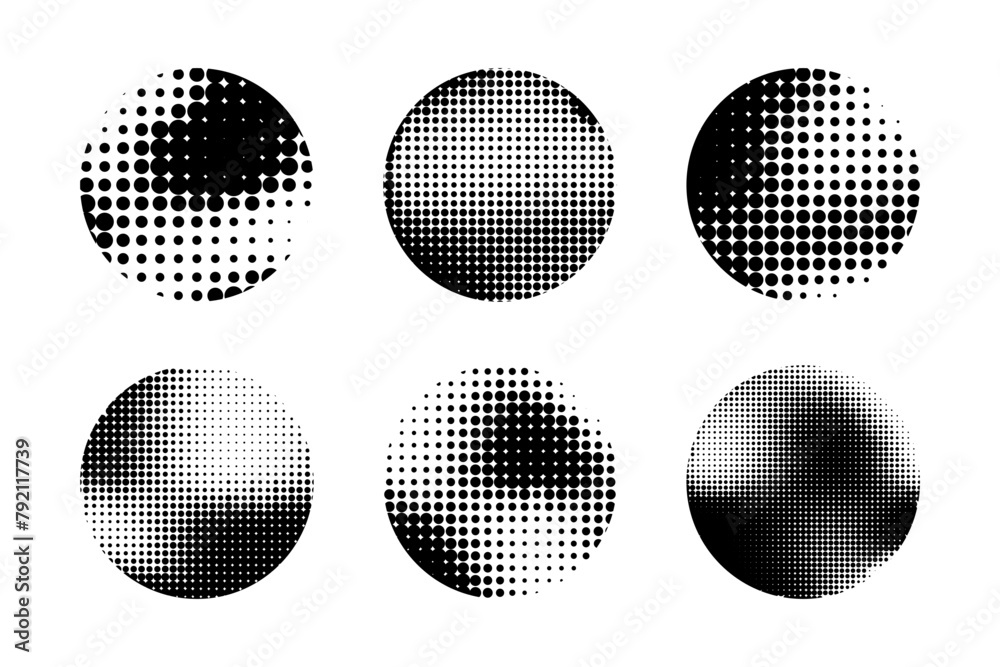 Pop art comic style gradient circle halftone set