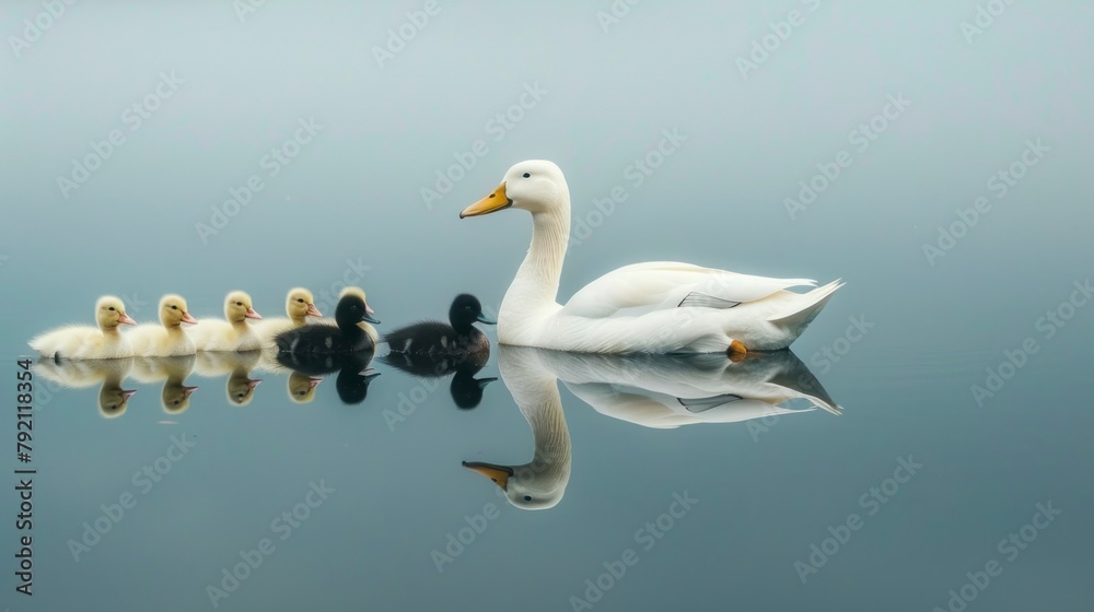 Beautiful lake with a family of ducks wallpaper style at sunrise in high resolution and high quality. animals concept Beautiful lake with a family of ducks wallpaper style at sunrise in high resolution and high quality. animals concept
