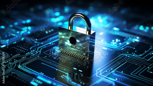 Cyber Padlock on Microchip - Secure Technology Concept