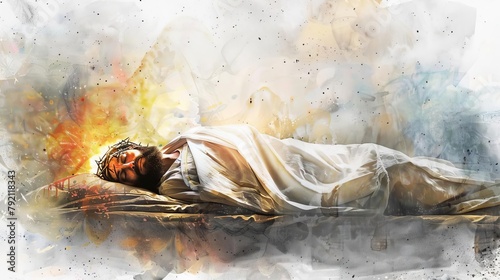 watercolor digital painting of jesus christ laid in the tomb religious art