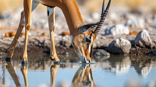 Black-faced Impala, Aepyceros melampus petersi, drinking at waterhole. Etosha National Park, Namibia, Angola & Namibia.

 photo