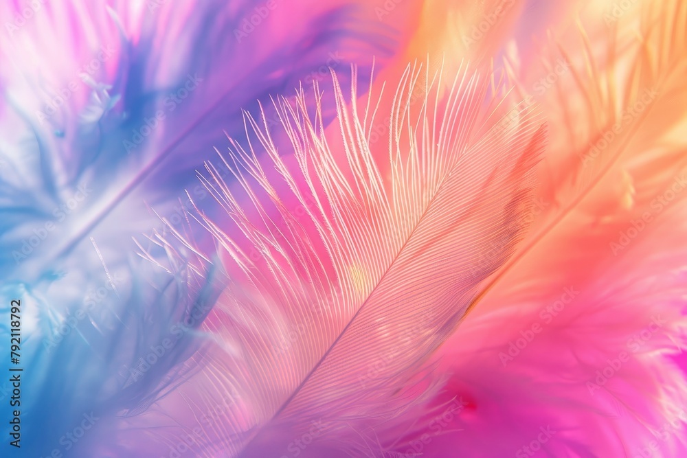 Abstract feather rainbow patchwork background. Closeup image of white fluffy feather under colorful pastel neon foggy mist. Fashion Color Trends Spring Summer 2024 - generative ai Abstract feather rainbow patchwork background. Closeup image of white fluffy feather under colorful pastel neon foggy mist. Fashion Color Trends Spring Summer 2024 - generative ai