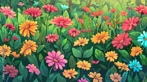 Flowers field summer concept drawing painting art wallpaper background