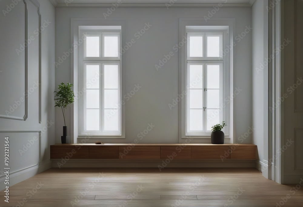 scandinavian interior 3d white floor render design room modern wood Empty wall