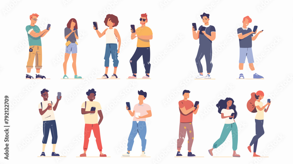 People using smartphones flat vector illustration s