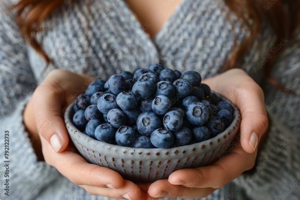 Hands Holding Bowl of Fresh Blueberries Hands Holding Bowl of Fresh Blueberries