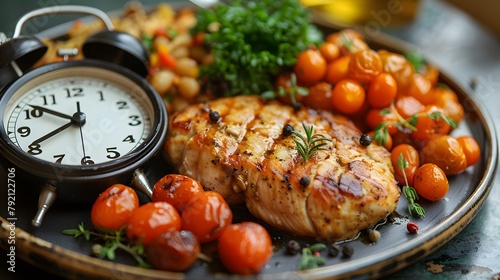 A plate of food with a clock on it. The clock shows around 10:00 © Alexandr