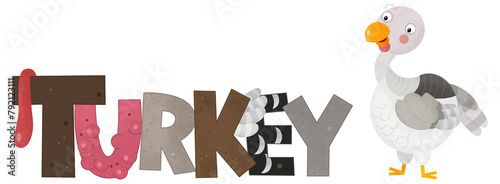 cartoon scene with turkey bird poultry garm animal theme with name isolated background illustration for children photo