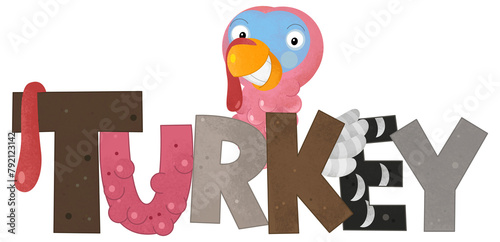 cartoon scene with turkey bird poultry garm animal theme with name isolated background illustration for children photo