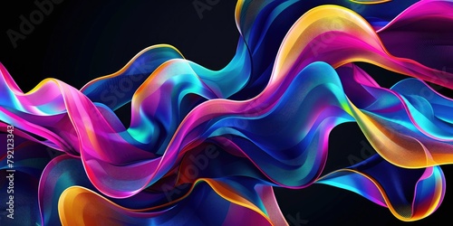 Vibrant abstract waves in a dynamic flow, featuring a spectrum of colors on a dark background, ideal for modern art concepts. photo